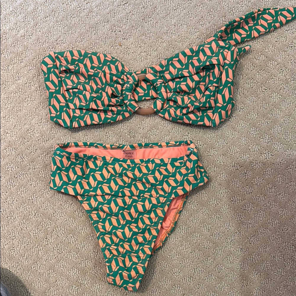 Montce Geometric Teal and Peach Bikini